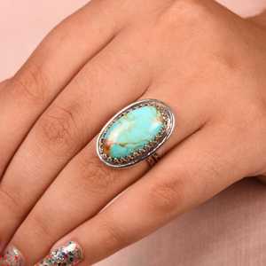 Kingman Turquoise Statement Sterling <b>Silver</b> <b>Ring</b>, <b>Boho</b> Gemstone Jewelry, Handmade Turquoise <b>Ring</b>, Southwestern - Product Image 5