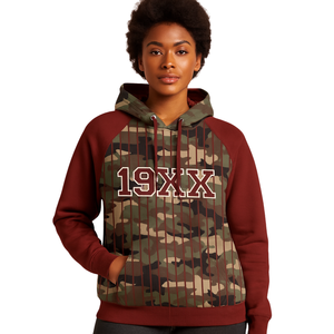 DST Delta Camo Body Maroon Raglan Pinstripes Hoodie Cotton Greek Sorority Apparel Année fondatrice HBCU Soror Hoodie Clothing - Product Image 1