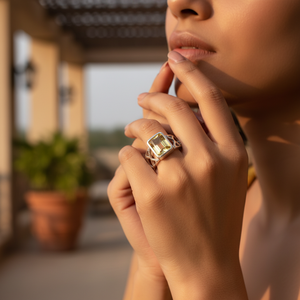 Anillo de Cóctel Clásico de Plata 925 para Mujer con Piedra Preciosa Natural, Engaste de Bisel, Estilo Geométrico Vintage, para Uso Diario - Product Image 1