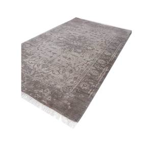 Tapis en laine noué à la main Savana gris et noir AKWL-13010, motif médaillon et abstrait, pour la maison, le couloir, le salon, fait main - Product Image 1