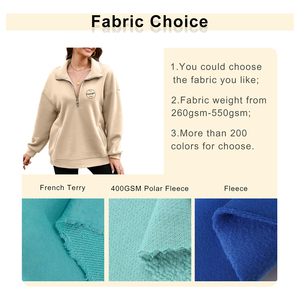 เสื้อกันหนาวมีซิป1/4ผ้าฝ้ายเฮฟวี่เวทสำหรับผู้หญิงมีฮู้ดคอโปโลขนาดพิเศษออกแบบลายนูนออกแบบได้ตามต้องการสำหรับฤดูหนาว - Product Image 5