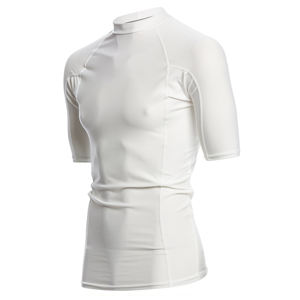 Vente en gros 74% polyester 26% spandex imprimé sur toute la surface couleur unie séchage rapide manches courtes Rash Guard - Product Image 6