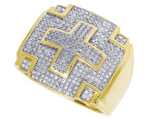 Plata de ley chapado en oro amarillo corte redondo Moissanite diamante Cruz Hip Hop Iced Out Diamond Party Wear anillo para hombres - Product Image 3