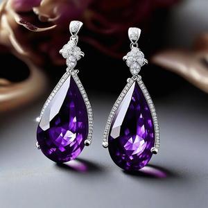 เครื่องประดับยอดนิยม925ต่างหูเงินสเตอร์ลิงสำหรับผู้หญิงต่างหูหินเซอร์โคเนียและอเมทิสต์ - Product Image 5