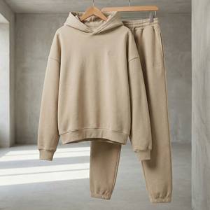 Ventes en gros de survêtements personnalisés avec logo brodé, molleton lourd 480 GSM, lavage à l'acide, imprimé, blanc, surdimensionné, à épaules tombantes, pour hommes, beige - Product Image 5