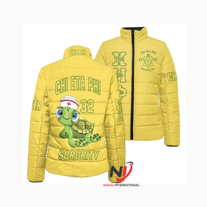 Logotipo personalizado bordado Letterman Chi Eta Phi Bomber chaqueta satén fraternidad griega hermandad aplique luz característica invierno lona - Product Image 4