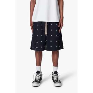 Shorts amples en molleton 100 % coton teint en pièce avec boutons sur toute la surface - Product Image 2