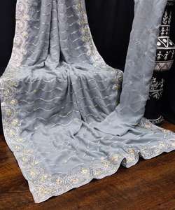 Sari de Algodón Bordado Completo con Pieza de Blusa Sin Coser, Sari al por Mayor para Mujer para Bodas de Lujo, Prenda Kanchipuram - Product Image 3