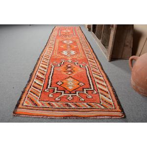 2.9x13.1 ft Turkish <b>Runner</b> Rug, <b>Red</b> White Vintage Moroccan Wool Rug - Product Image 2