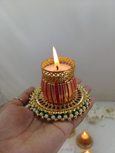 ที่ใส่เทียนทีไลท์ทำมือพร้อมด้วยผ้า Gota, ตกแต่งดิวาลี, ตกแต่งประตูบ้าน, ตกแต่งโต๊ะวางกลางโต๊ะ, โปรดปราน - Product Image 2