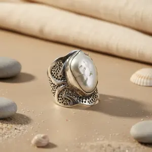 "Rose Gold Plated Hawaiian Romantic 925 Silver <b>Pearl</b> Inlay Cocktail <b>Ring</b> for Women-IS Licensed Private Brand" - Product Image 1