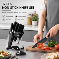 Ensemble de 17 couteaux de cuisine noirs avec revêtement antiadhésif, ensemble de couteaux de chef professionnels, design ambidextre avec boîte cadeau, vente en gros