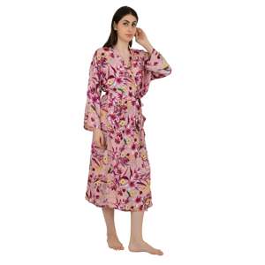 Handmade Women's Floral Print Silk Blend <b>Kimono</b> Robe Elegant Bathrobe with Drawstring Closure <b>Plus</b> <b>Size</b> Soft Woven Fabric ODM - Product Image 6