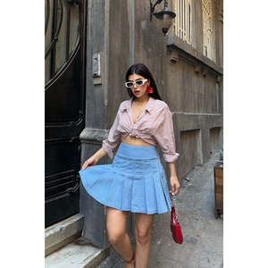 Women's <b>Pleated</b> Mini <b>Denim</b> <b>Skirt</b> - Product Image 6