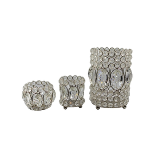 Juego de portavelas de cristal clásico de 3 cuentas de plata de gran tamaño de forma redonda elegante candelabro para interiores y exteriores soporte de cera - Product Image 1