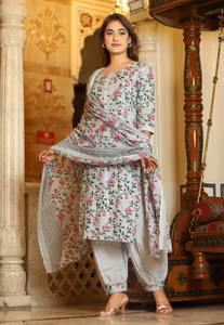 Hermosas hojas florales impresas con detalles bordados Golden Fancy Wear FABZONE Daily Wear Party Wear Kurti Paired Afghani Pant - Product Image 5