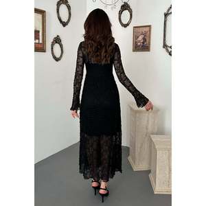 Robe en dentelle à manches longues doublée noire pour femme Elisa Fashion - Product Image 5