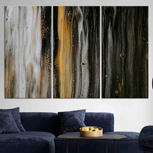 Tableau imprimé sur toile moderne noir, blanc et or pour une décoration élégante, lot de 3 toiles - Product Image 1