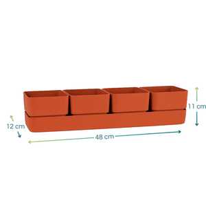 Fioriera rettangolare in plastica con 4 pentole e piattino 48x12x11 cm colori assortiti per giardino terrazzato o balcone! - Product Image 2