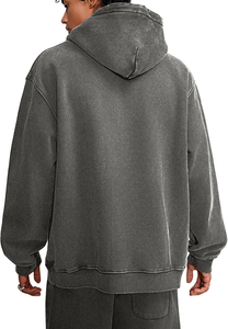 2024 hommes décontracté Vintage lavage à capuche de haute qualité 100% coton soleil fondu conception acide pierre impression en détresse à capuche quotidien OEM - Product Image 5