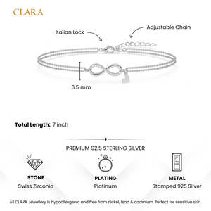 NOVAMART Fine 14K Gold <b>Infinity</b> Heart Double Chain <b>Bracelet</b> Rhodium Plating Diamond Pearl Stones Rose Platinum Material Religiou - Product Image 5