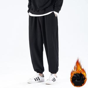 Pantalon de survêtement décontracté en tricot à cordon de serrage pour homme, drapé ample, couleur unie, polaire pour garder au chaud, pantalon de survêtement Harem pour homme, pantalon décontracté - Product Image 1