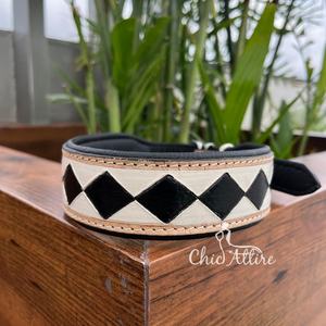 Latest Hot Selling 100% Genuine Leather Checkered Pattern Dog Collar Real Leather Soft <b>Padded</b> Adjustable Luxury Dog Accessory - Product Image 1