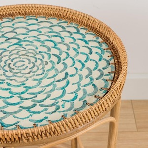 Vietnam fait à la main en osier rotin plateau de service mère perle incrustation Table d'appoint plateau en bambou mosaïque Table à manger plateau de table basse - Product Image 5