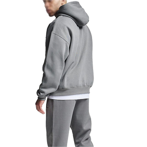 เสื้อโค้ทมีฮู้ดแบบมีซิปของผู้ชายผ้าคอตตอนสีพื้นเสื้อโค้ทมีฮู้ดกันลมแห้งเร็วไซส์ใหญ่พิเศษผ้าคอตตอน100% สั่งแห้งเร็ว - Product Image 4