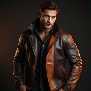 Chaqueta de cuero con bolsillos en el pecho para hombre, abrigo de cuero degradado de estilo callejero, chaqueta de cuero de motorista de moda para hombre - Product Image 6