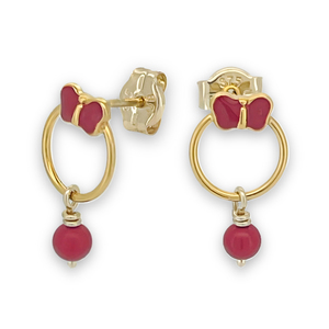 Pendientes colgantes de perlas de mariposa de oro de 14 quilates, tachuelas finas hipoalergénicas, regalo para niñas y niños - Product Image 2