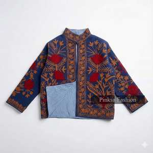 Fait main, esthétique bohème, brodé, velours bleu, séchage rapide, respirant, écologique, luxe pour femme, motif floral, traditionnel folklorique - Product Image 4