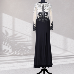 green emerald velvet dress Long Beaded A-Line Formal Dress with Long Sleeves Black / 8