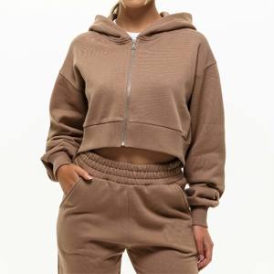 Sudadera con capucha y cremallera recortada para mujer de moda con tela suave y dobladillo acanalado Ideal para trajes casuales y de calle - Product Image 4