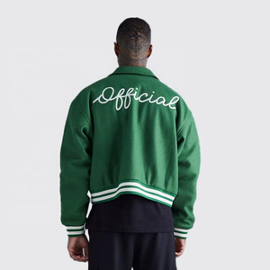 2025 gros hommes varsité veste en cuir véritable manches et laine col rabattu Letterman attirail sergé broderie Streetwear - Product Image 4