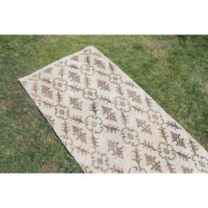 Tapis vintage 2,6x9 pieds, tapis turc, tapis persan en laine blanche - Product Image 4