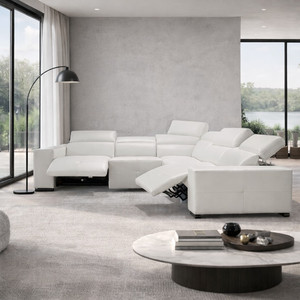 Quick Ship Camilla Modern Sectional with 3 Recliners Genuine Leather Upholstery Extendable Wood and Metal <b>Frame</b> - Product Image 6