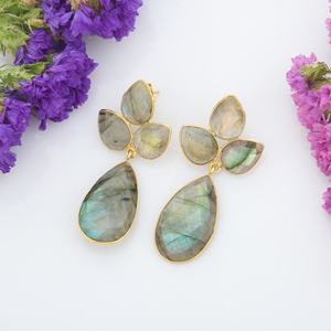 Boucles d'oreilles pendantes en argent sterling 925 avec perle de labradorite naturelle, bijoux attrayants en pierres précieuses - Product Image 3