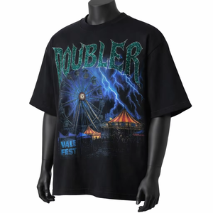 Doubler Valefest Knitted Eco-Friendly <b>T</b>-<b>Shirt</b> Men's Short Sleeve O-Neck Oversized Street Style Cotton Jersey <b>Black</b> - Product Image 2