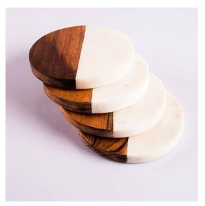 HALF LINE Posavasos de mango de madera natural y mármol Hecho EN LA India Posavasos de madera de mármol 4 - Product Image 3