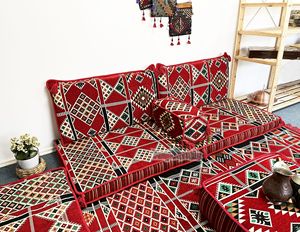 Ensemble de coussins de sol d'angle Nomad Oriental avec garnissage en mousse de densité 22 / Rouge - Product Image 4