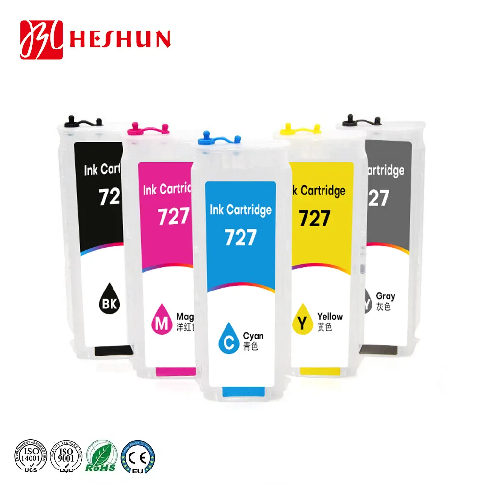 HESHUN 727 Plotter Vivid Color refillable Ink Cartridge HP 727 Compatible for HP Designjet T920/T930/T1500/T1530/T2500/T2530