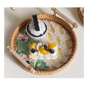 Meilleure vente à la main forme ronde rotin plateaux de service personnalisé matériel naturel cuisine paniers de rangement accessoires de décoration - Product Image 3