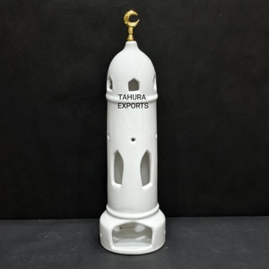 Luminous Gracefully Curved Handmade Ceramic Ramadan <b>Lantern</b> <b>Tealight</b> Holder Decorative Festive Home Decor Charm With Crescent - Product Image 3