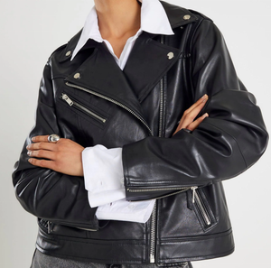 Chaqueta de Motociclista de Cuero Sintético Color Borgoña para Mujer, Corte Entallado, Cierre de Cremallera, Cuello Camisero, Manga Regular, Estilo Otoñal - Product Image 4