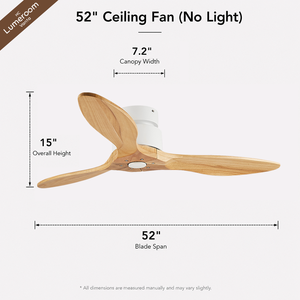 52 Inch Flush Mount <b>Ceiling</b> Fan No <b>Light</b> <b>Remote</b> <b>Control</b> 3 Solid Wood Blades for Bedroom Living Room - Product Image 6