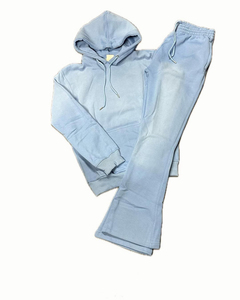 Ensemble de survêtement deux pièces de haute qualité, design délavé au soleil personnalisé, logo, coupe régulière, blocs de couleur, capuche et pantalon évasé, streetwear - Product Image 1