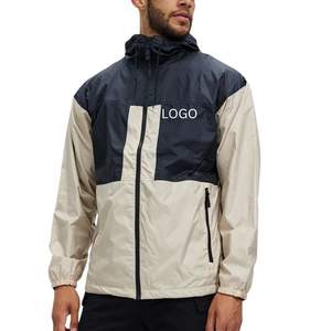 Veste coupe-vent personnalisée pour hommes de grande taille, imperméable et coupe-vent, col à capuche en toile de polyester, couleurs contrastées avant vintage - Product Image 1