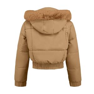 Venta al por mayor de impresión personalizada de su logotipo de nylon transpirable acolchado con capucha chaqueta de invierno de las mujeres chaqueta acolchada cremallera completa Crop Top - Product Image 2