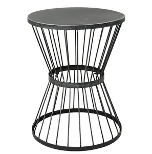 Açık 16 inç mat siyah demir yan masa el yapımı Metal yan masa veranda için uç masa yan kum saati tasarım